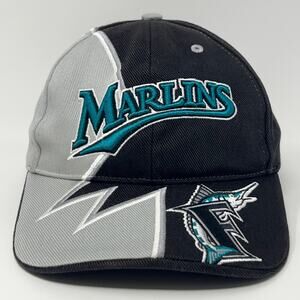 Vintage 90s Florida Miami Marlins Hat Baseball Cap Black Strapback 6 Panel MLB